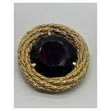 Ledi 1961Garnet Paste Gold Rope Edged Brooch 2 1/4"
