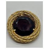 Ledi 1961Garnet Paste Gold Rope Edged Brooch 2 1/4"