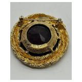 Ledi 1961Garnet Paste Gold Rope Edged Brooch 2 1/4"