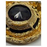 Ledi 1961Garnet Paste Gold Rope Edged Brooch 2 1/4"