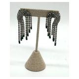 Stunning Les Bernard Rhinestones & Emerald Glass Chandelier Drop Earrings