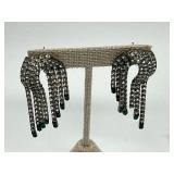 Stunning Les Bernard Rhinestones & Emerald Glass Chandelier Drop Earrings