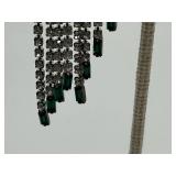 Stunning Les Bernard Rhinestones & Emerald Glass Chandelier Drop Earrings