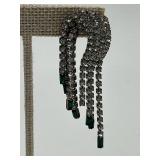 Stunning Les Bernard Rhinestones & Emerald Glass Chandelier Drop Earrings