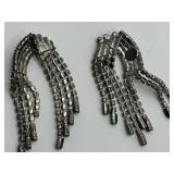 Stunning Les Bernard Rhinestones & Emerald Glass Chandelier Drop Earrings