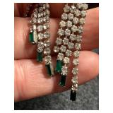 Stunning Les Bernard Rhinestones & Emerald Glass Chandelier Drop Earrings