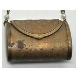 Miniature Brass Purse & Pearl Chain - 2 in wide x 4 in tall