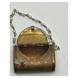 Miniature Brass Purse & Pearl Chain - 2 in wide x 4 in tall