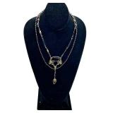 Art Deco Czech Glass Necklace - Purple Red Large Center Stone Pendant, 24 in Length