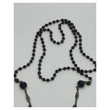 Art Deco Czech Glass Necklace - Purple Red Large Center Stone Pendant, 24 in Length