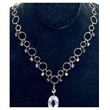 Vintage Crystal Amethyst Like Purple Oval Pendant Necklace - 18 inch Chain & 2.5 inch Pendant