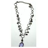 Vintage Crystal Amethyst Like Purple Oval Pendant Necklace - 18 inch Chain & 2.5 inch Pendant