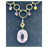 Vintage Crystal Amethyst Like Purple Oval Pendant Necklace - 18 inch Chain & 2.5 inch Pendant