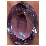 Vintage Crystal Amethyst Like Purple Oval Pendant Necklace - 18 inch Chain & 2.5 inch Pendant