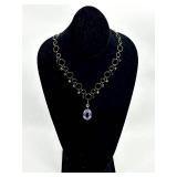 Vintage Crystal Amethyst Like Purple Oval Pendant Necklace - 18 inch Chain & 2.5 inch Pendant