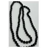 Black Crystal Beaded Necklace - Hand-Tied, 44 in, Double Strand