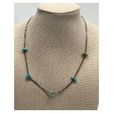 Liquid Silver Vintage Choker Necklace - Turquoise Beads - 15in