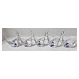 Orrefors Inspired Clear Glass Lowball Tumblers - Blue Bubble Dot (Lot of 5)