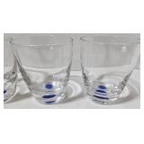 Orrefors Inspired Clear Glass Lowball Tumblers - Blue Bubble Dot (Lot of 5)