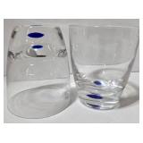 Orrefors Inspired Clear Glass Lowball Tumblers - Blue Bubble Dot (Lot of 5)