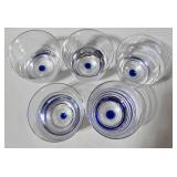 Orrefors Inspired Clear Glass Lowball Tumblers - Blue Bubble Dot (Lot of 5)