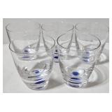 Orrefors Inspired Clear Glass Lowball Tumblers - Blue Bubble Dot (Lot of 5)