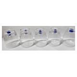 Orrefors Inspired Clear Glass Lowball Tumblers - Blue Bubble Dot (Lot of 5)