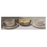 Porcelaine Jacques Coeur Fougeres Cups & Saucers (Lot of 2) - Bavaria Hand-Painted Bowl