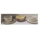 Porcelaine Jacques Coeur Fougeres Cups & Saucers (Lot of 2) - Bavaria Hand-Painted Bowl