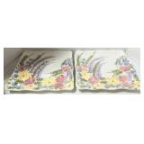 Tabletops Gallery Jardine Hand Painted Square Trays (Lot of 2)