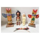 Pair of Totem Pole Figures & Dancers - Native American Souvenir Ak-Sar-Ben Gardens