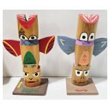 Pair of Totem Pole Figures & Dancers - Native American Souvenir Ak-Sar-Ben Gardens