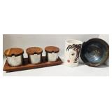 Mid-Century Teak Snack Set - Handmade Ceramic Bowl - Cheryl Thompson Atmospheres Mug