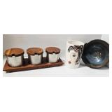 Mid-Century Teak Snack Set - Handmade Ceramic Bowl - Cheryl Thompson Atmospheres Mug