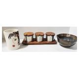 Mid-Century Teak Snack Set - Handmade Ceramic Bowl - Cheryl Thompson Atmospheres Mug