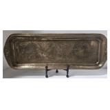 Vintage Indian Brass Etched Long Tray - Floral Border Design