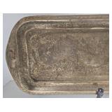 Vintage Indian Brass Etched Long Tray - Floral Border Design