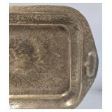 Vintage Indian Brass Etched Long Tray - Floral Border Design