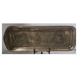 Vintage Indian Brass Etched Long Tray - Floral Border Design