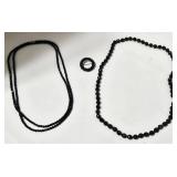Black Bead Jewelry Set - 2 Necklaces & 1 Brooch