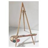 Miniature Wood Art Easels (2) & Polish Souvenir Doll & Hand-Carved Wood Face Collectibles