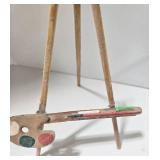 Miniature Wood Art Easels (2) & Polish Souvenir Doll & Hand-Carved Wood Face Collectibles