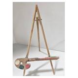 Miniature Wood Art Easels (2) & Polish Souvenir Doll & Hand-Carved Wood Face Collectibles