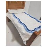 Doll Bed - Vintage Floral Wood Frame with Mattress & Quilted Cover