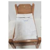 Doll Bed - Vintage Floral Wood Frame with Mattress & Quilted Cover