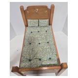Doll Bed - Vintage Floral Wood Frame with Mattress & Quilted Cover