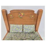 Doll Bed - Vintage Floral Wood Frame with Mattress & Quilted Cover