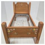 Doll Bed - Vintage Floral Wood Frame with Mattress & Quilted Cover