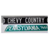 3 Metal Signs - Route US 66 Shield, Pennsylvania 7600 Street & Chevy Country