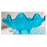 Lucite Clam Shell Bowl - Mid Century Modern Turquoise